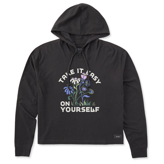Women's Take it Easy on Yourself Flowers Crusher Boxy Hoodie