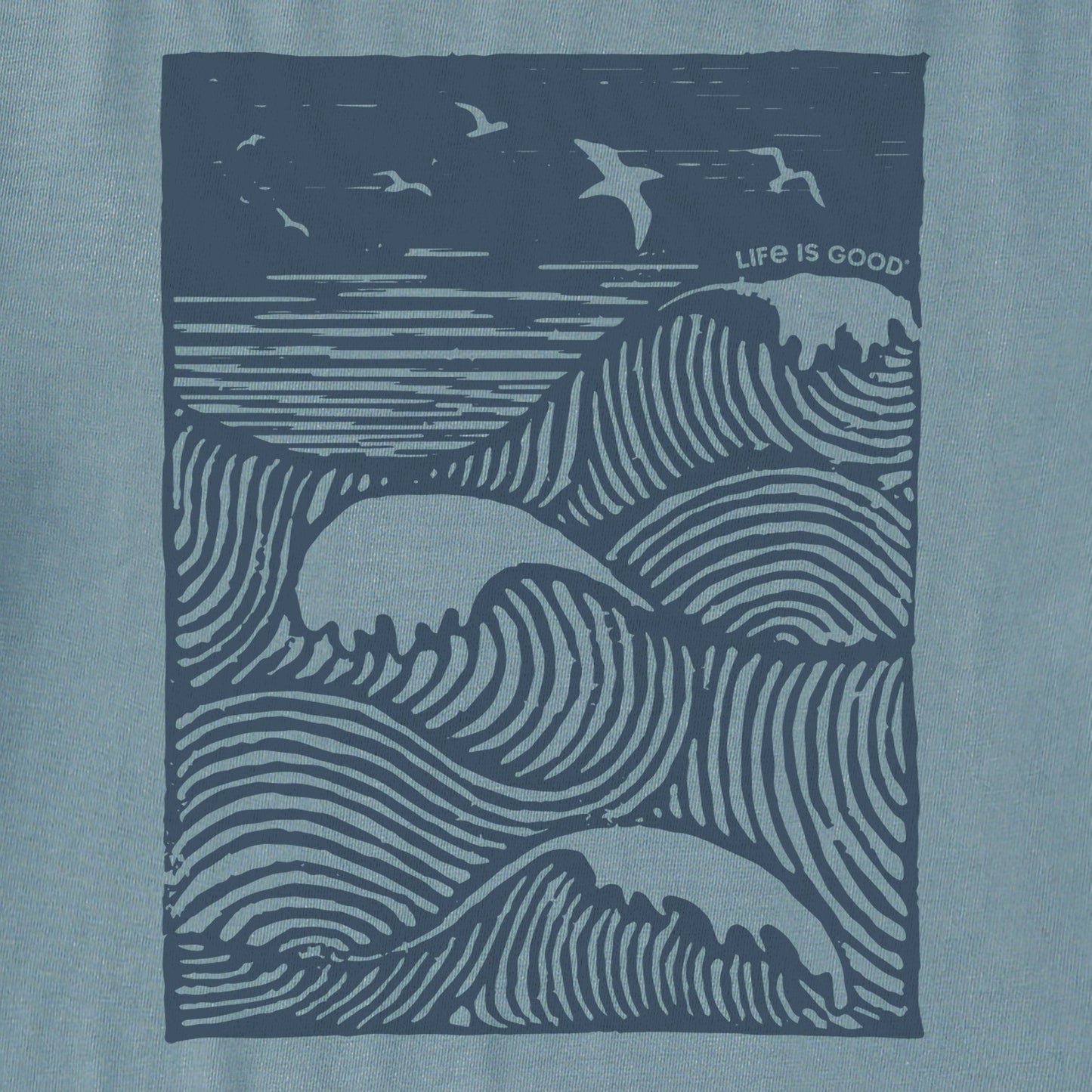 Women's Woodblock Ocean Scene Crusher Boxy Hoodie