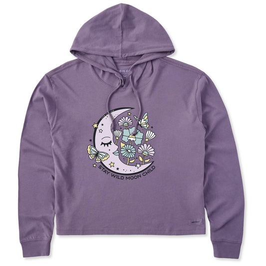 Women's Stay Wild Moon Child Flowers Crusher Boxy Hoodie
