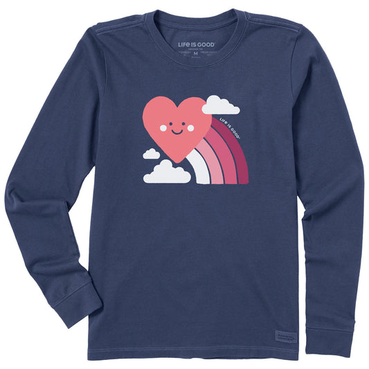 Women's Rainbow and Heart Long Sleeve Crusher Tee