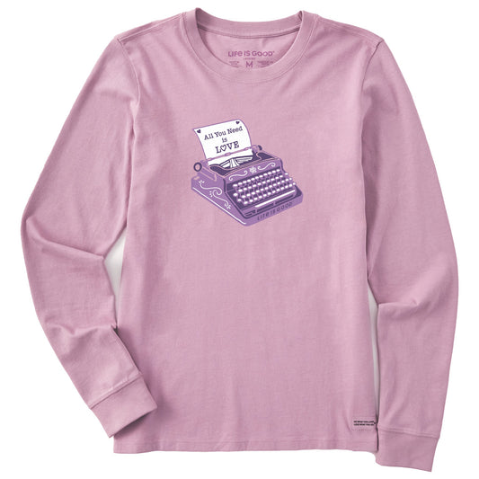 Women's All We Need is Love Typewriter Long Sleeve Crusher Tee