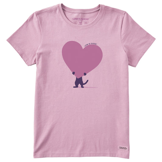 Women's Cat with Heart Short Sleeve Crusher Tee