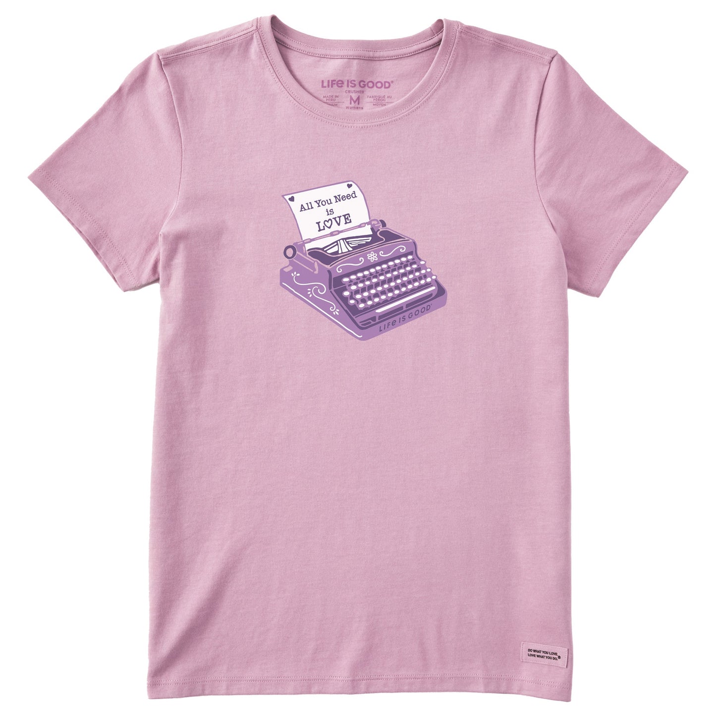 Women's All We Need is Love Typewriter Short Sleeve Crusher Tee