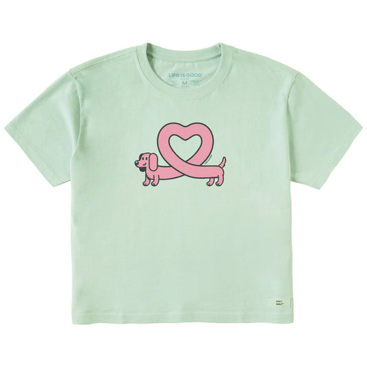 Women's Weiner Dog Heart Short Sleeve Crusher Boxy Tee