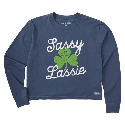 Women's Sassy Lassie Script Long Sleeve Crusher Boxy Tee