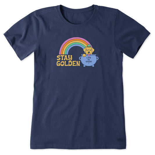Women's Stay Golden Retriever Short Sleeve Crusher Tee