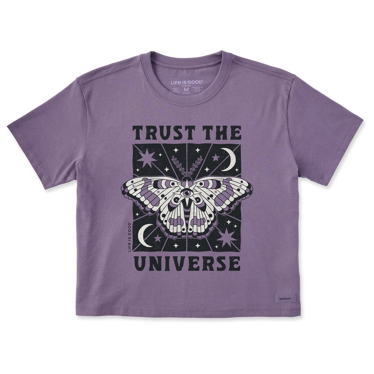Women's Trust the Universe Moth Short Sleeve Crusher Boxy Tee