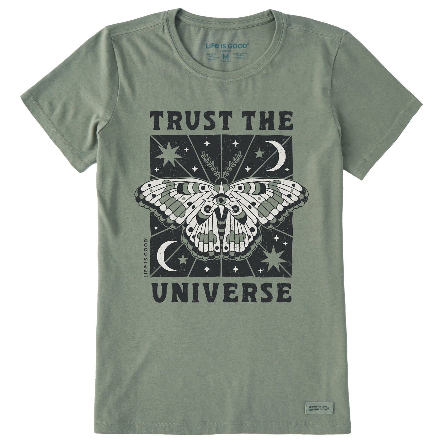 Women's Trust the Universe Moth Short Sleeve Crusher Tee