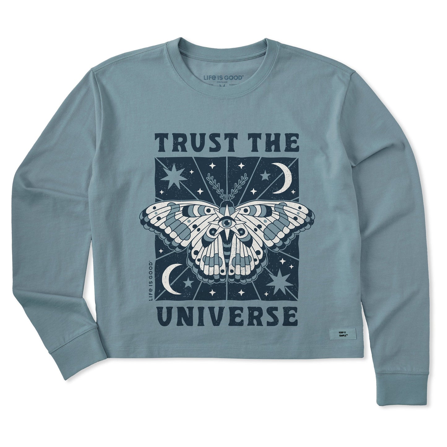 Women's Trust the Universe Moth Long Sleeve Crusher Boxy Tee