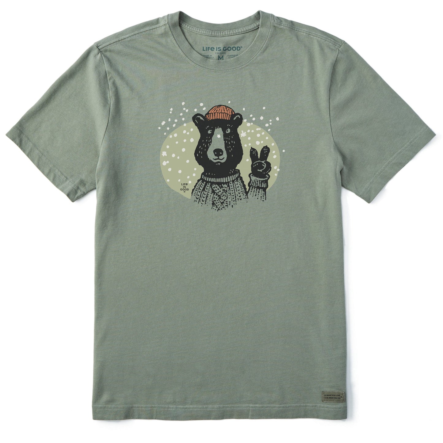 Men's Snowy Peace Sign Bear Short Sleeve Crusher Tee