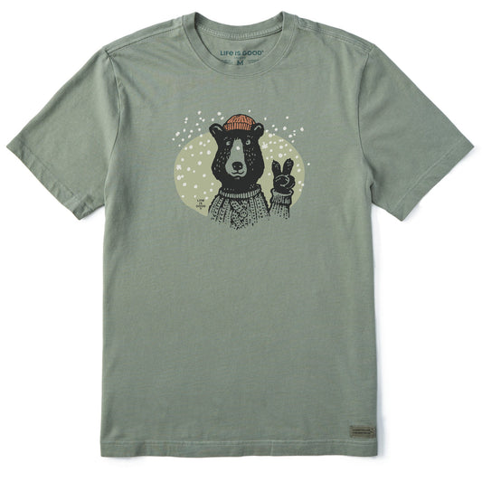Men's Snowy Peace Sign Bear Short Sleeve Crusher Tee