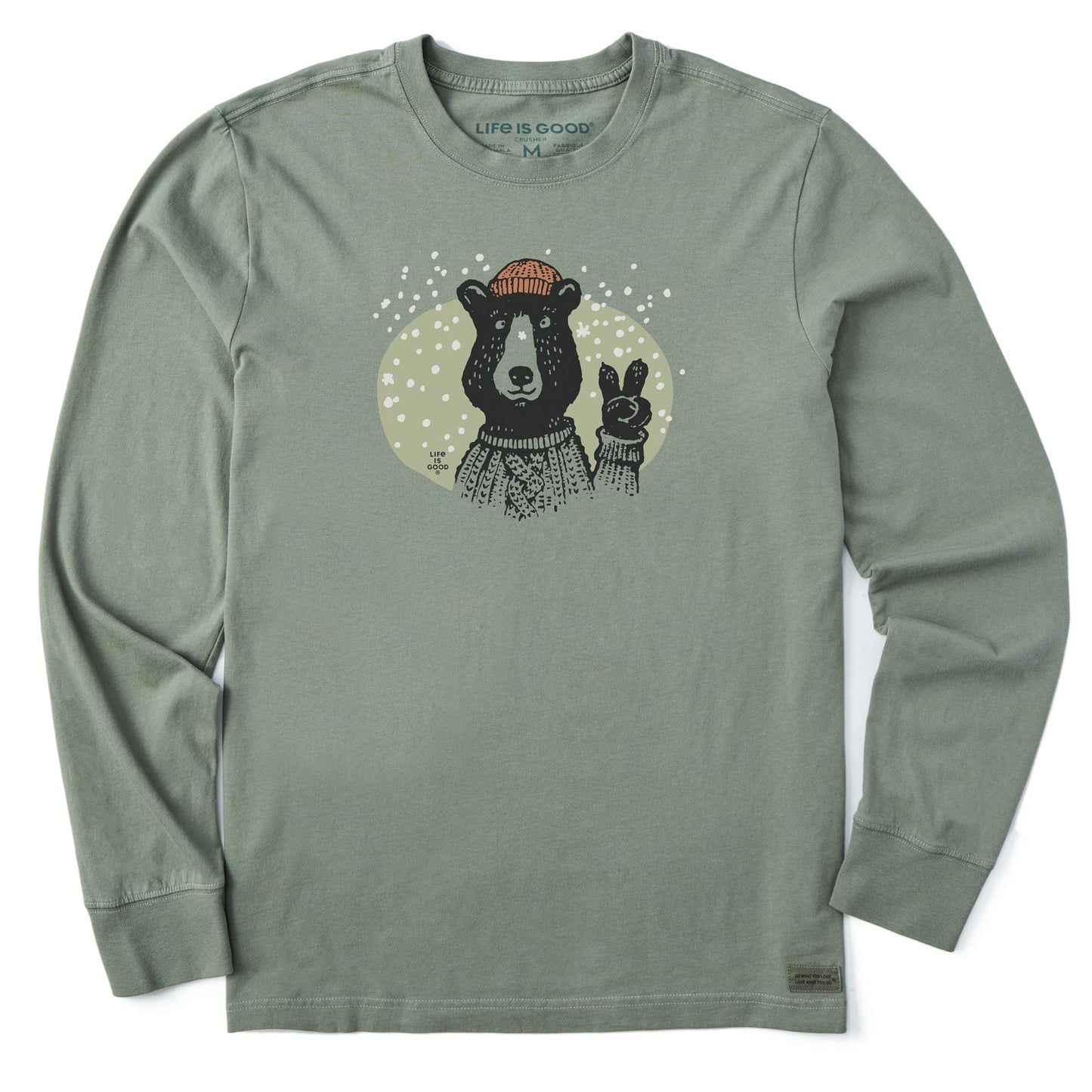 Men's Snowy Peace Sign Bear Long Sleeve Crusher Tee