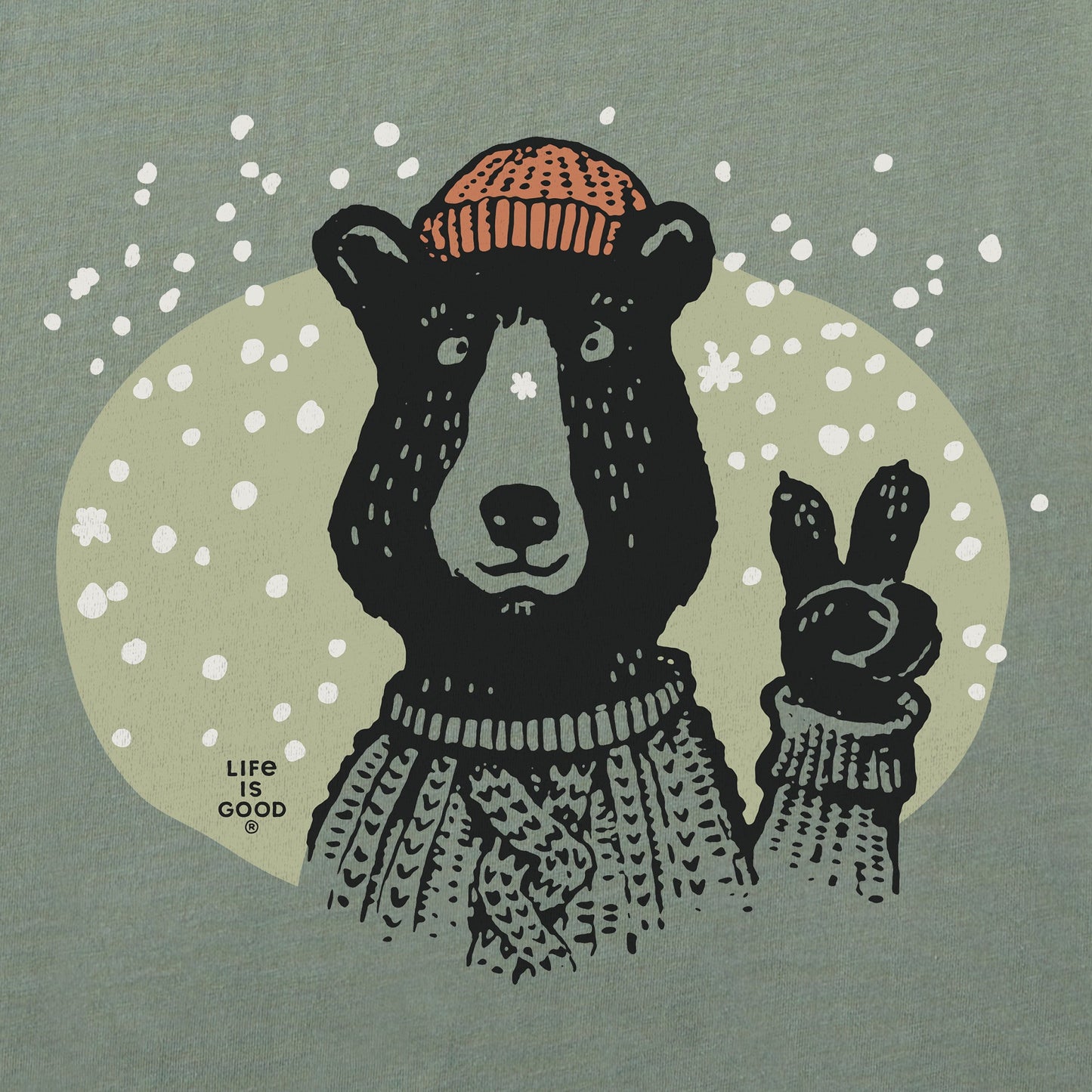 Men's Snowy Peace Sign Bear Long Sleeve Crusher Tee