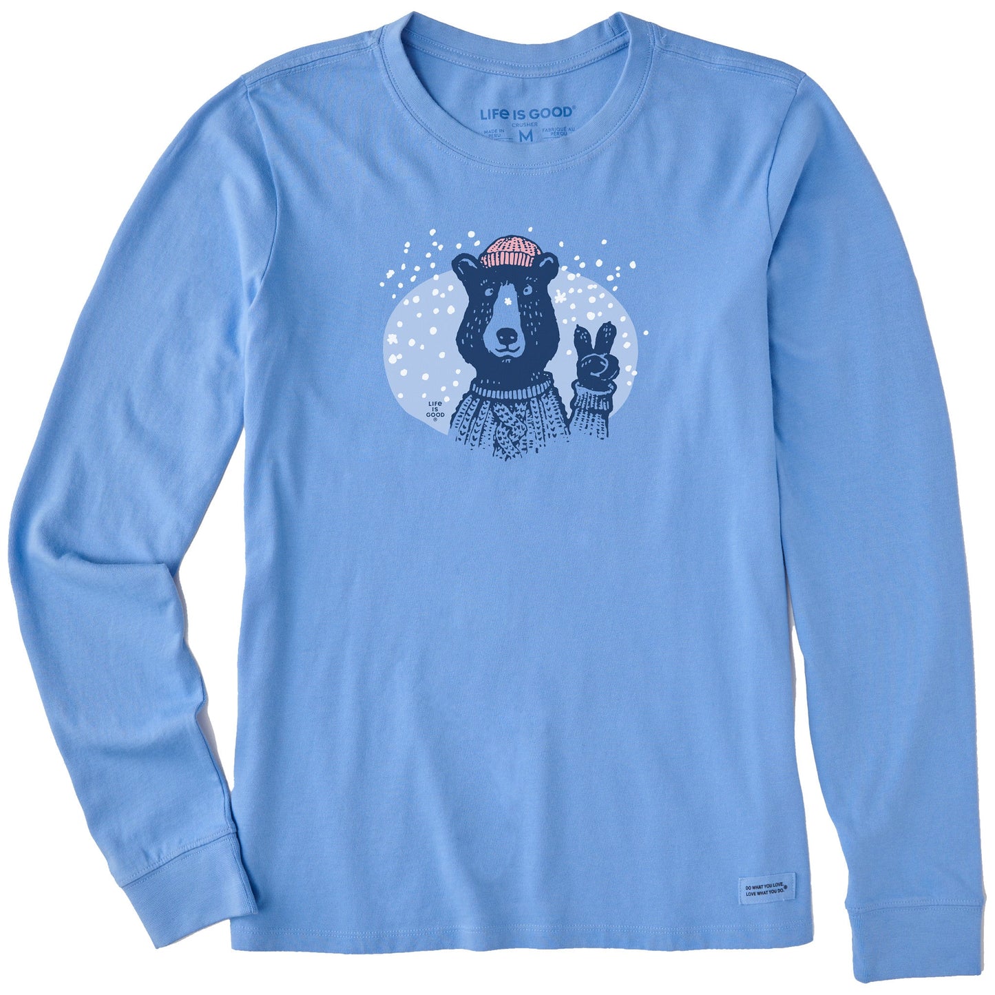 Women's Snowy Peace Sign Bear Long Sleeve Crusher Tee