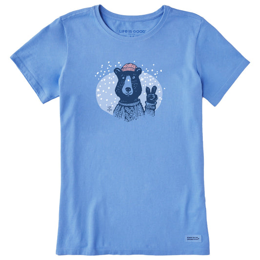Women's Snowy Peace Sign Bear Short Sleeve Crusher Tee