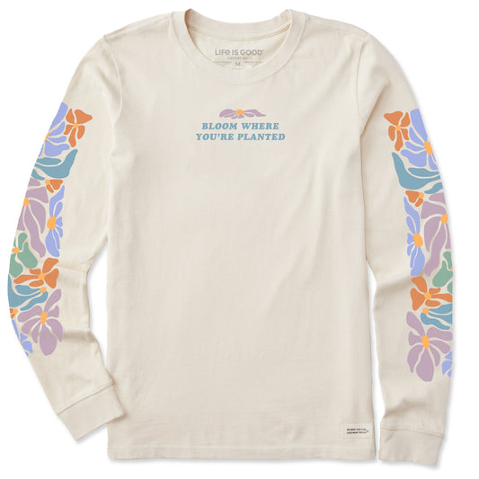 Women's Bloom Where You're Planted Flower Long Sleeve Crusher Tee