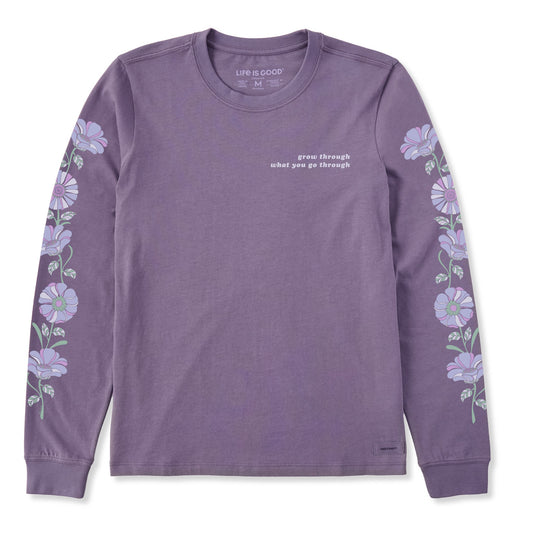 Women's Grow Through Retro Flowers Long Sleeve Crusher Tee