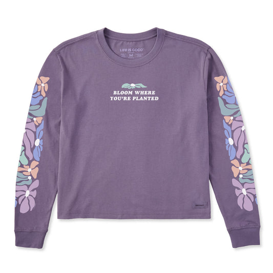 Women's Bloom Where You're Planted Flower Long Sleeve Crusher Boxy Tee