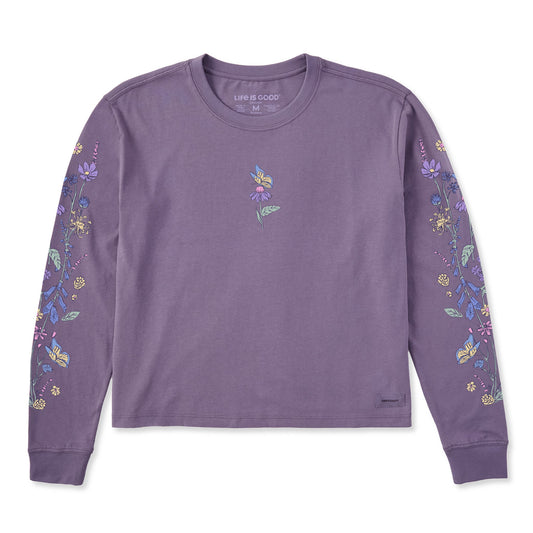 Women's Butterflies & Wildflowers Long Sleeve Crusher Boxy Tee