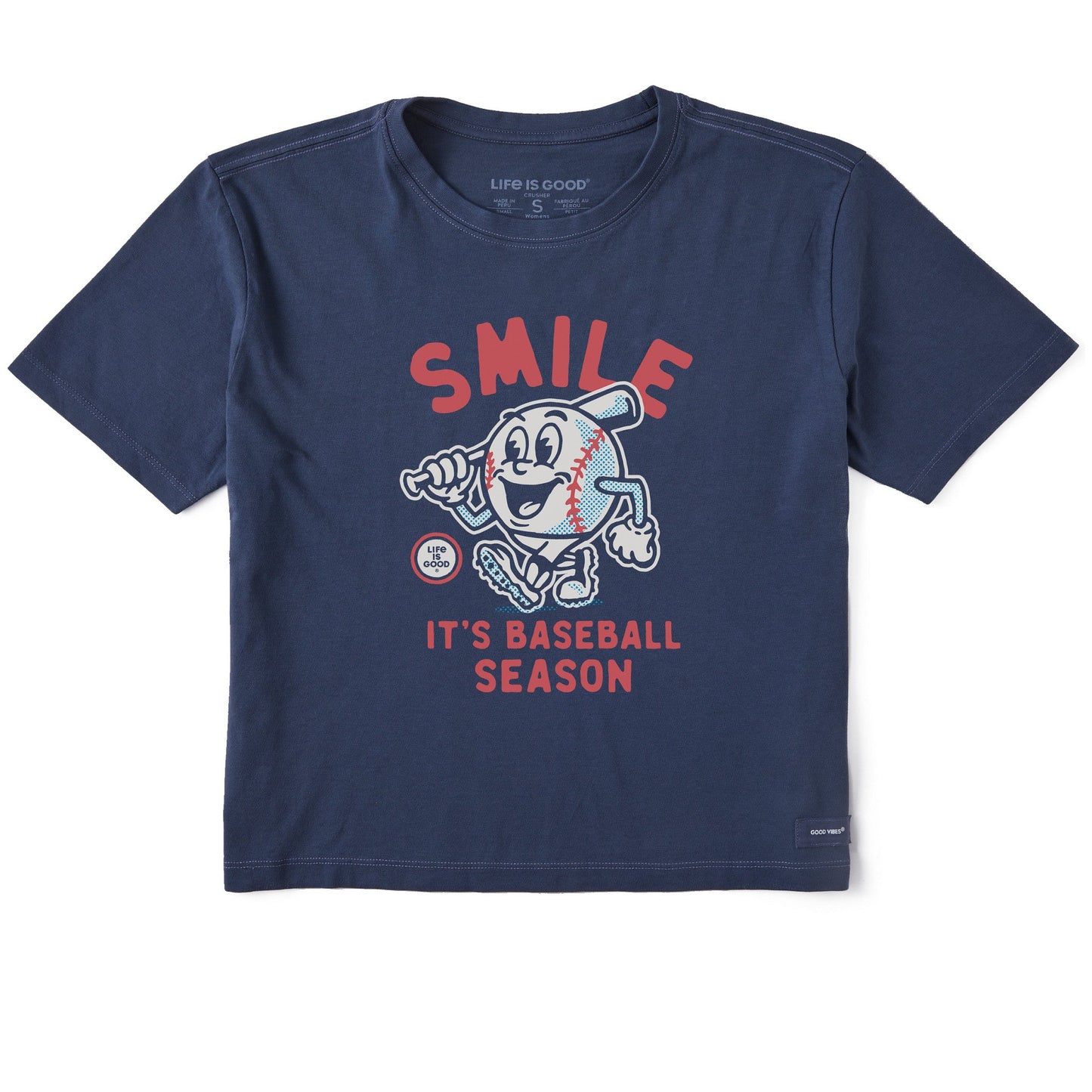 Women's Smile It's Baseball Season Mascot Short Sleeve Crusher Boxy Tee