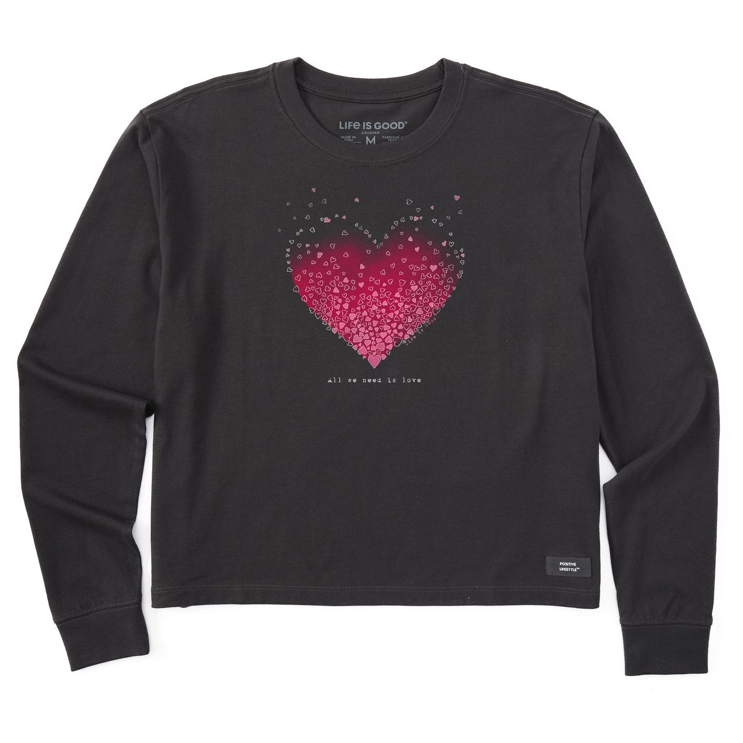 Women's Scattered Hearts Long Sleeve Crusher Boxy Tee