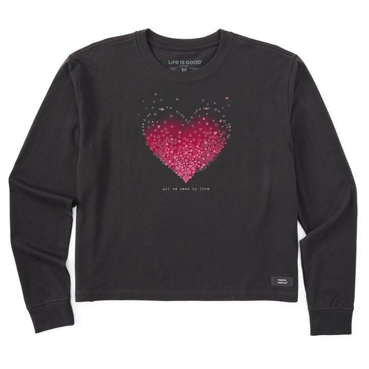 Women's Scattered Hearts Long Sleeve Crusher Boxy Tee