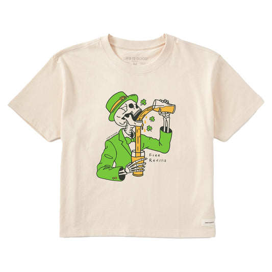 Women's Free Refills St. Patrick's Day Short Sleeve Crusher Boxy Tee