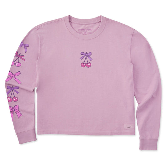 Women's Bows and Cherries Long Sleeve Crusher Boxy Tee