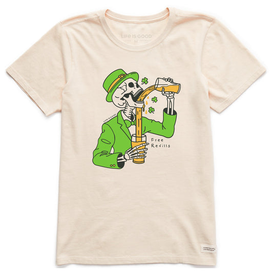 Women's Free Refills St. Patrick's Day Short Sleeve Crusher Tee