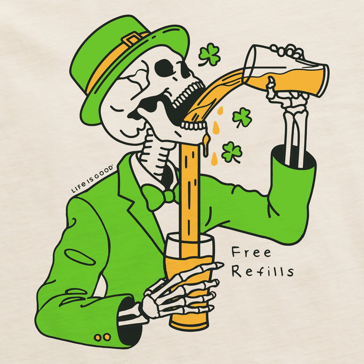 Women's Free Refills St. Patrick's Day Short Sleeve Crusher Tee