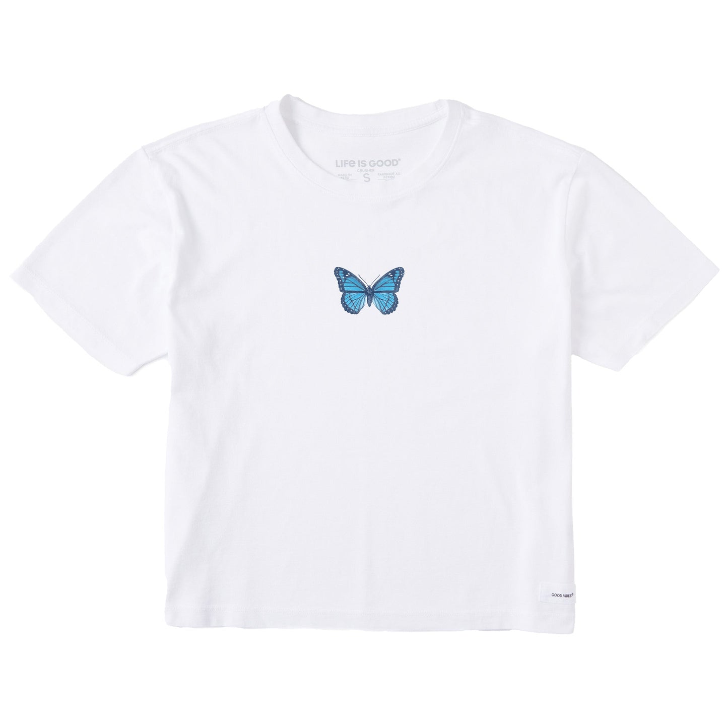 Women's Antique Floral Butterfly Short Sleeve Crusher Boxy Tee