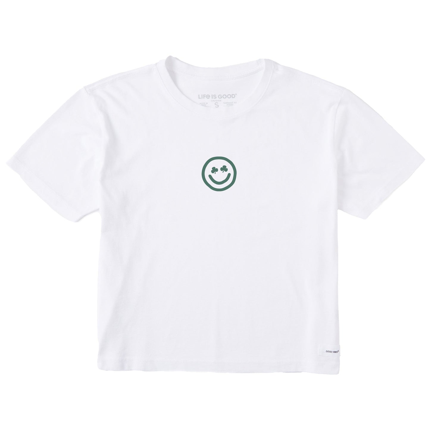 Women's Clean Clover Smile Face Short Sleeve Crusher Boxy Tee