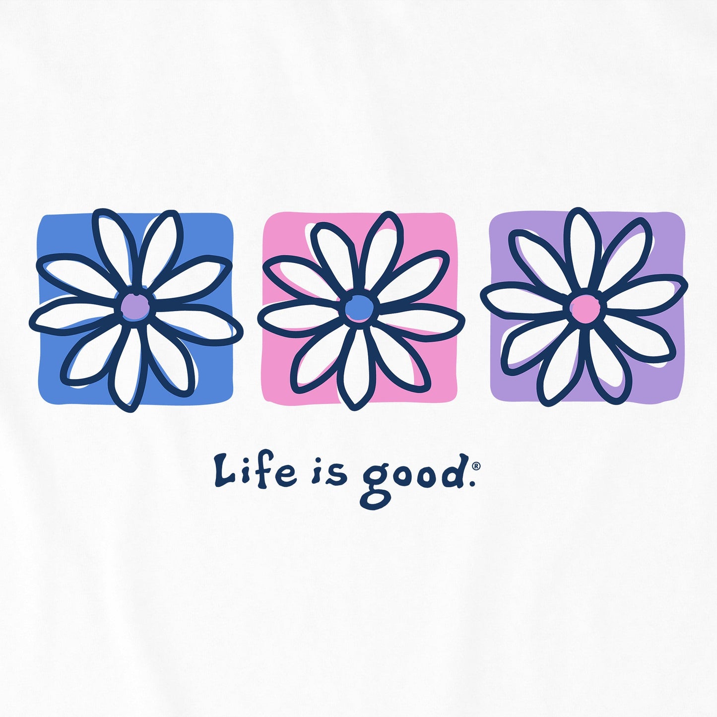 Women's Three Boxed Daisies Short Sleeve Crusher Boxy Tee