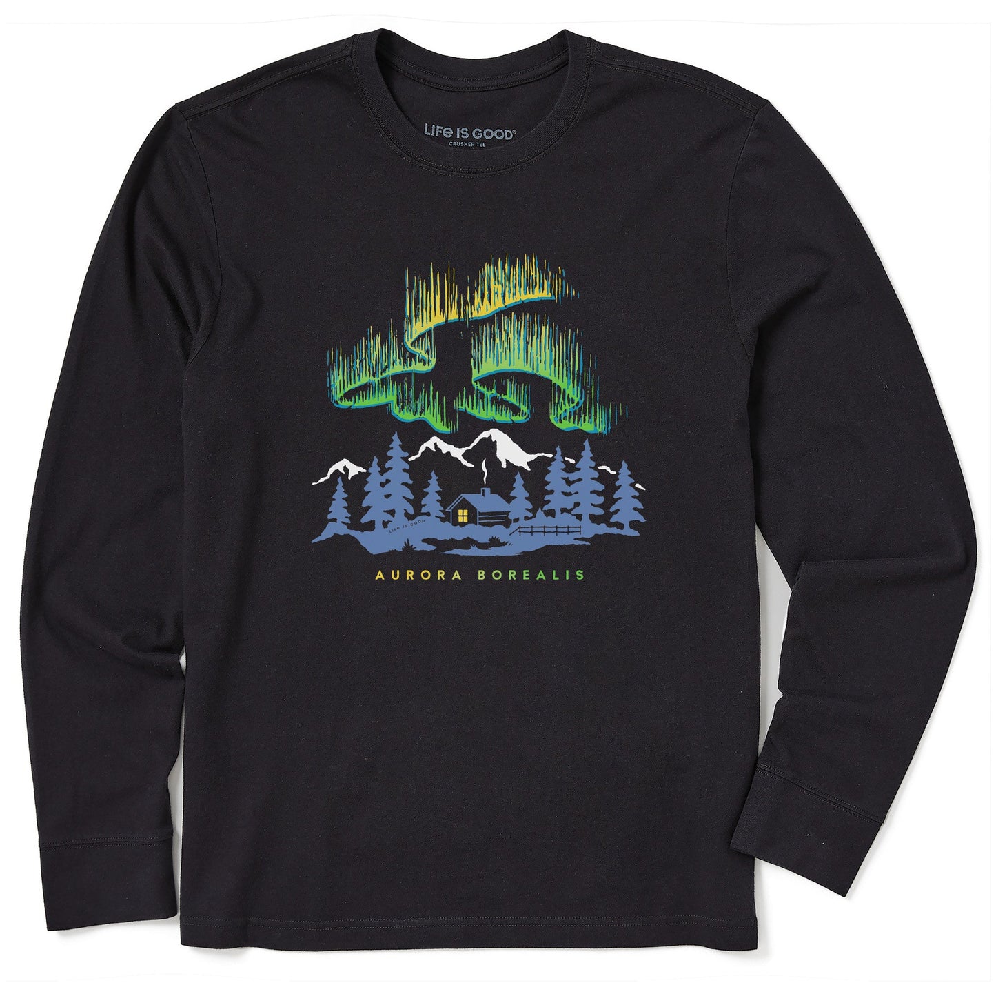 Men's Aurora Borealis Cabin Long Sleeve Crusher Tee