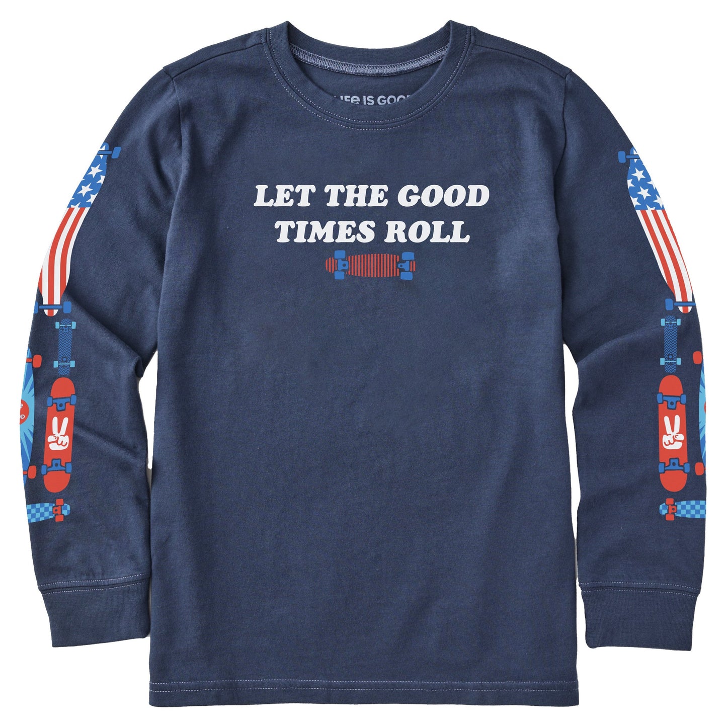 Kids Let the Good Times Roll Skateboard Long Sleeve Crusher Tee