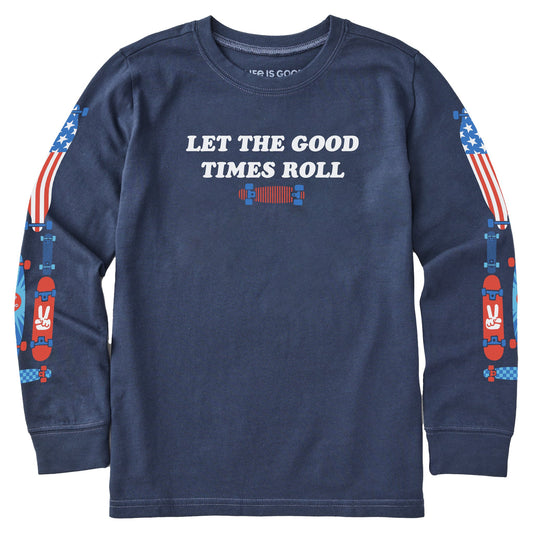 Kids Let the Good Times Roll Skateboard Long Sleeve Crusher Tee