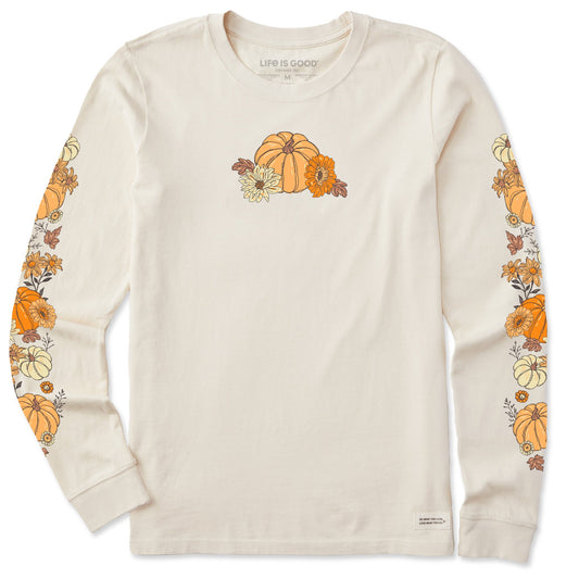 Women's Autumn Floral Pumpkins Long Sleeve Crusher Tee