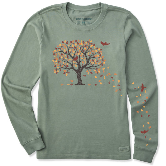 Women's Autumn Tree Leaves Long Sleeve Crusher Tee