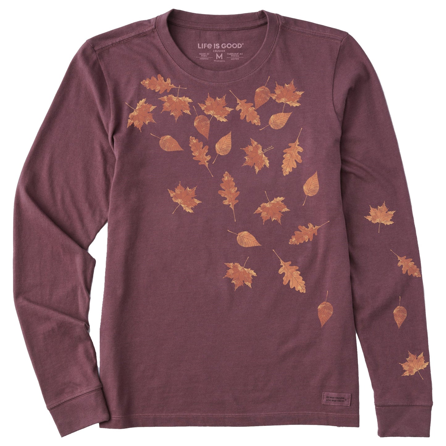 Women's Cascading Watercolor Leaves Long Sleeve Crusher Tee