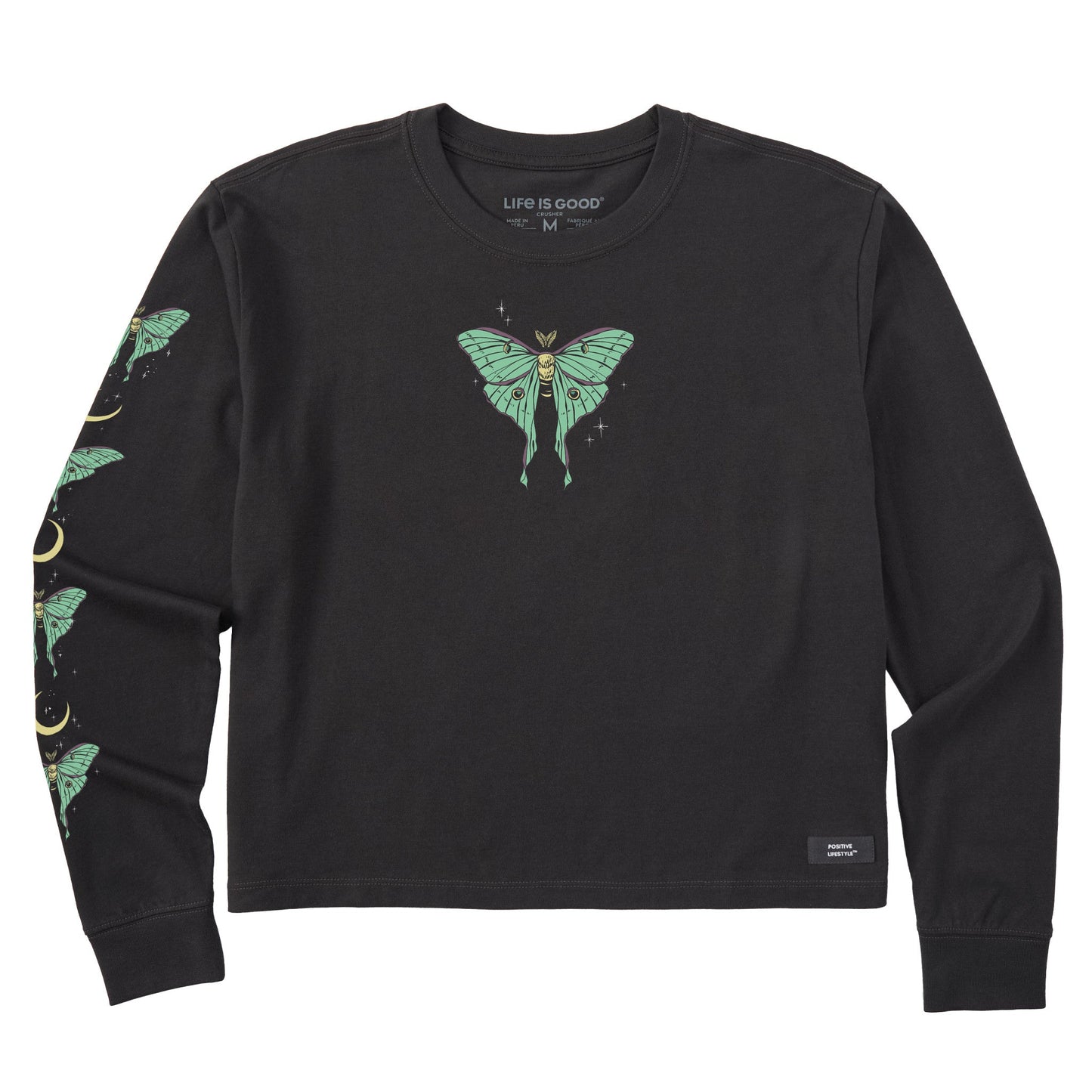 Women's Celestial Luna Moth Long Sleeve Crusher Boxy Tee