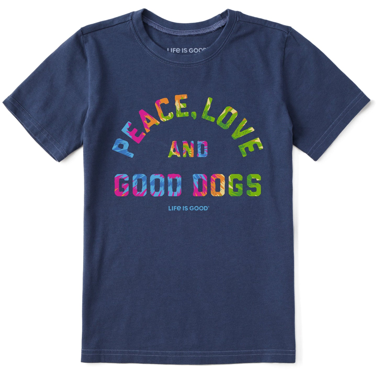 Kids Peace Love and Good Dogs Tie Dye Short Sleeve Crusher Tee