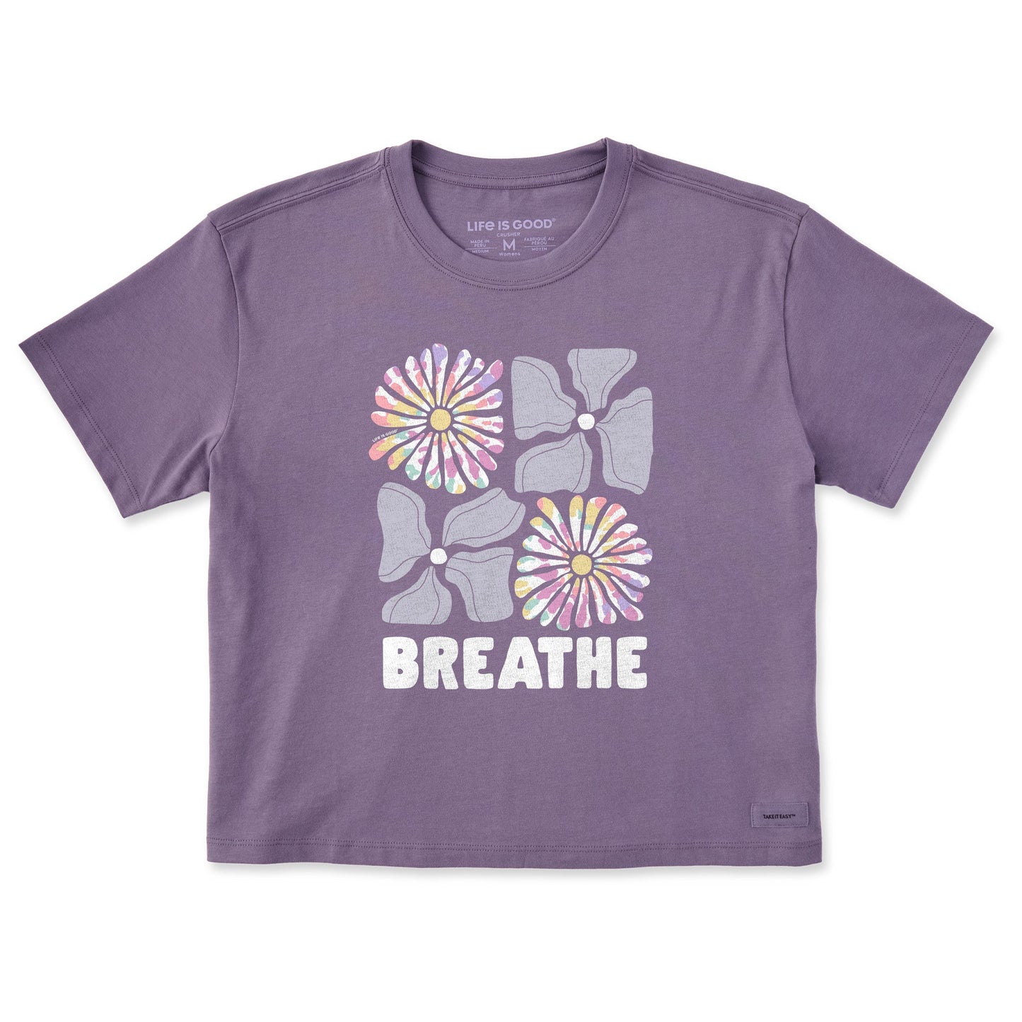 Women's Flower Grid Breathe Tie Dye Short Sleeve Crusher Boxy Tee