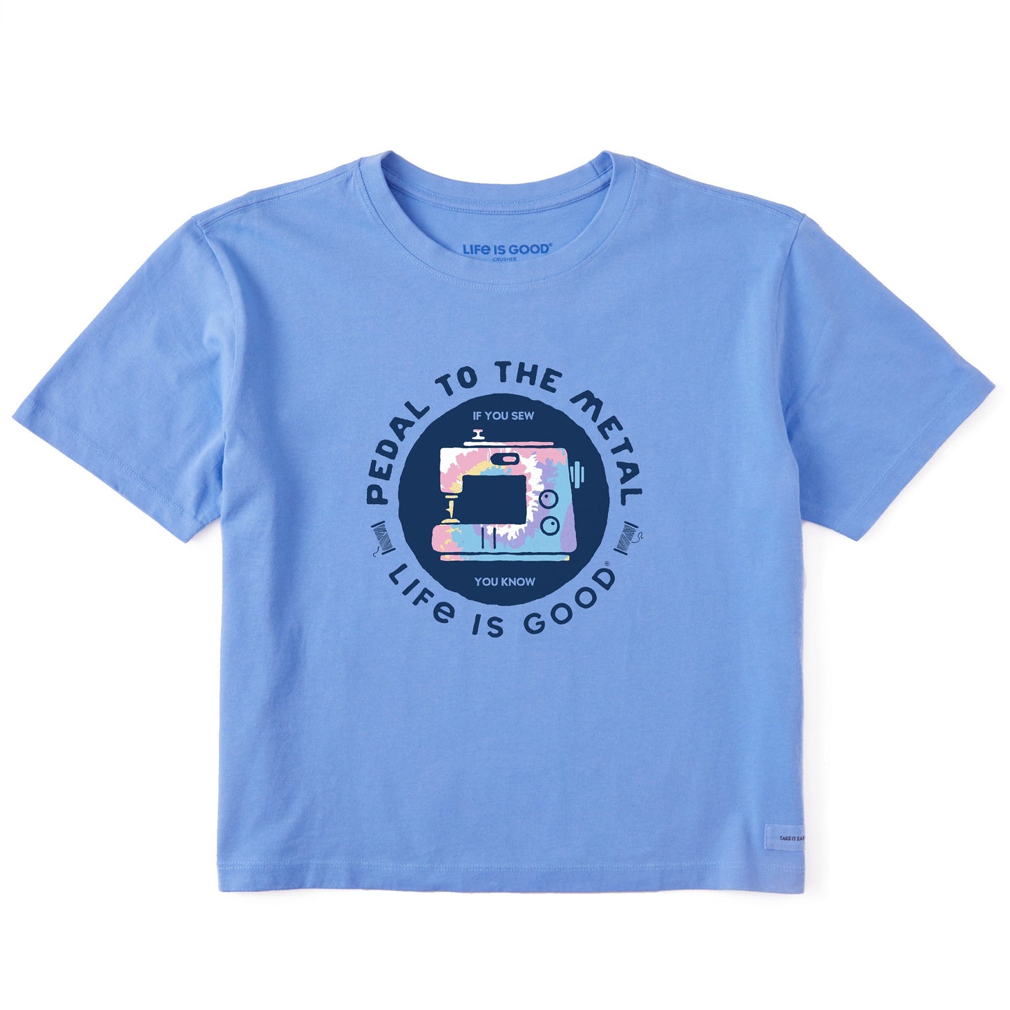 Women's Clean Pedal to the Metal Sewing Tie Dye Short Sleeve Crusher Boxy Tee