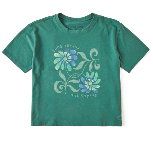 Women's Good Things Flower Tie Dye Short Sleeve Crusher Boxy Tee