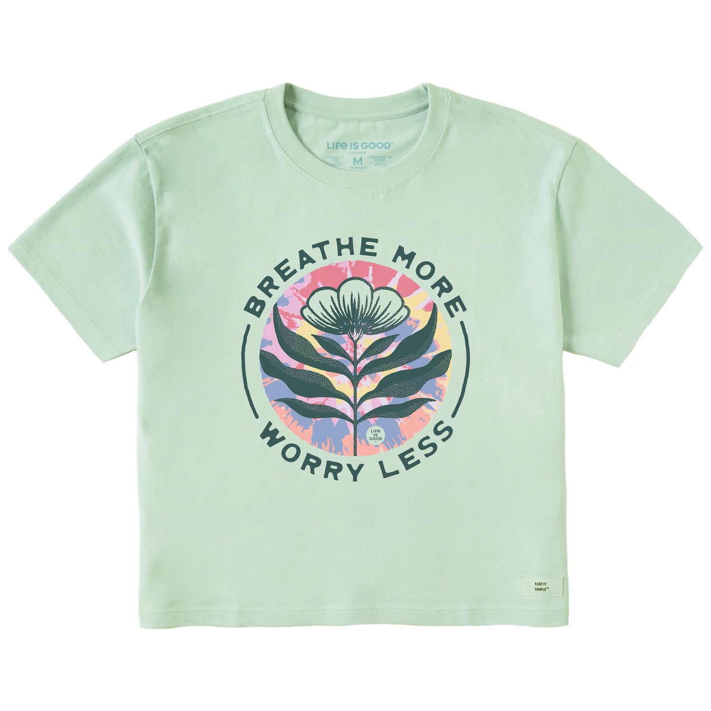 Women's Breathe More Worry Less Tie Dye Short Sleeve Crusher Boxy Tee