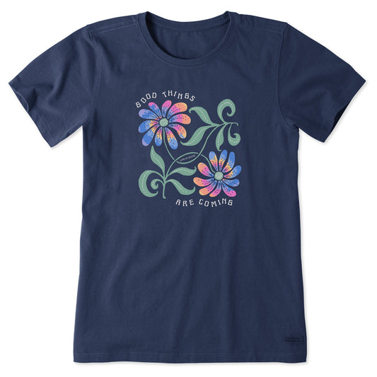Women's Good Things Flower Tie Dye Short Sleeve Tee