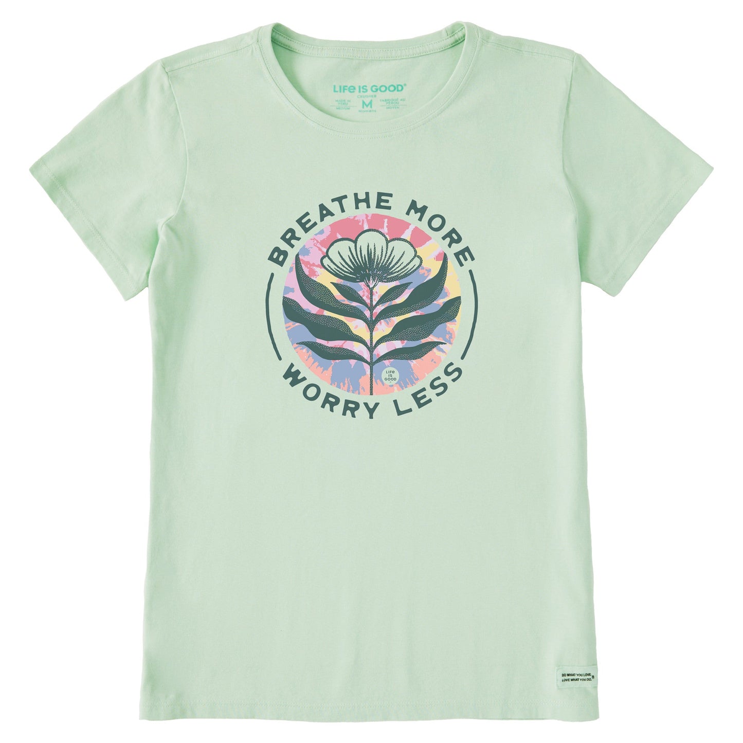 Women's Breathe More Worry Less Tie Dye Short Sleeve Crusher Tee