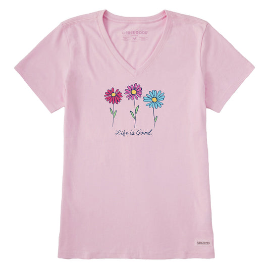 Women's 3 Colorful Daisies Short Sleeve Vee
