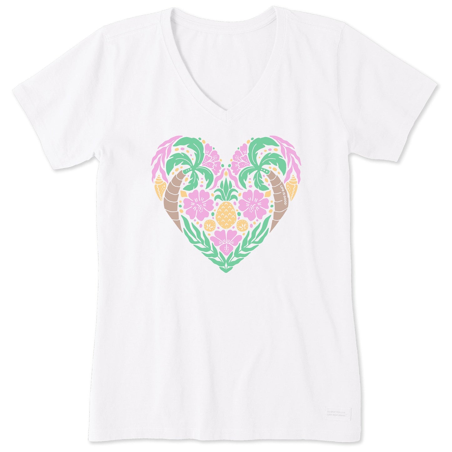 Women's Beach Design Heart Short Sleeve Crusher Vee