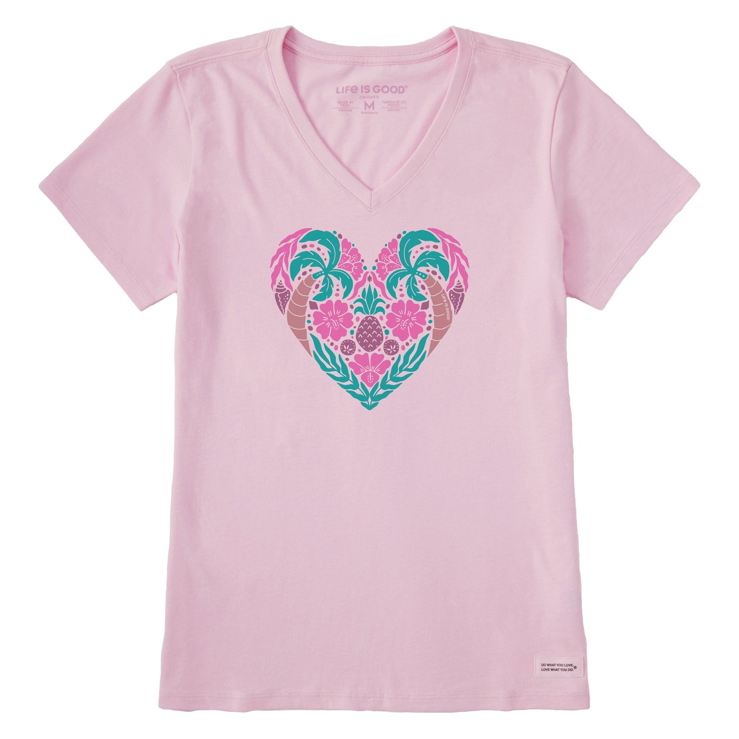 Women's Beach Design Heart Short Sleeve Crusher Vee